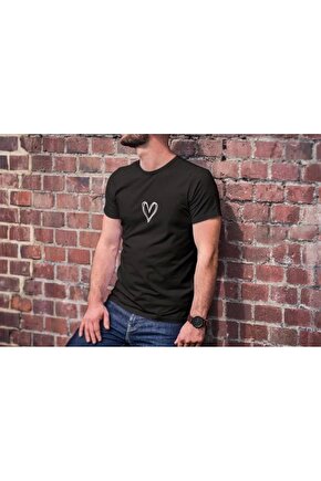 Unisex Bisiklet Yaka Baskılı Oversize T-Shirt - Siyah