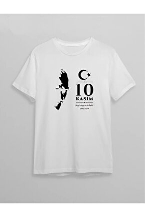 Gökyüzü Moda 10 Kasım Atatürk Baskılı T-shirt - Beyaz