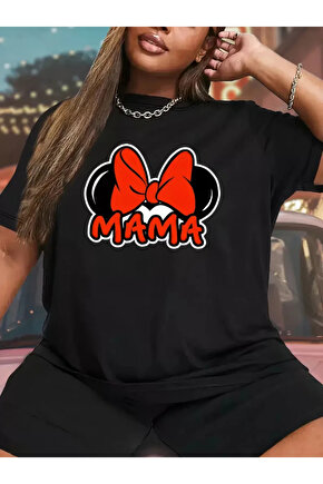 Gökyüzü Moda Anneler Günü Baskılı T-shirt - Siyah