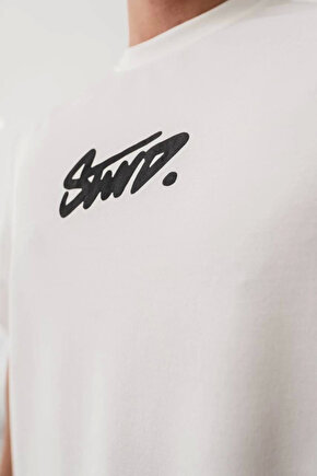 Gökyüzü Moda Erkek Baskılı Oversize T-shirt - Beyaz