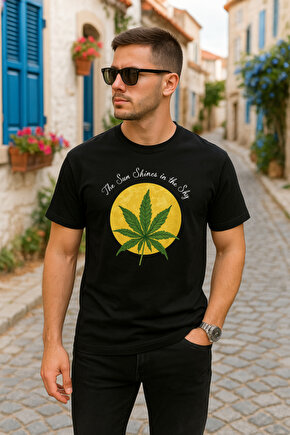 Gökyüzü Moda Ön Ve Arka Baskılı Oversize Bisiklet Yaka T-shirt- Siyah