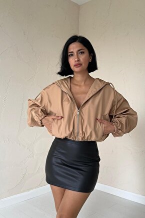 Gökyüzü Moda Vizon Kısa Fermuarlı Bomber Ceket