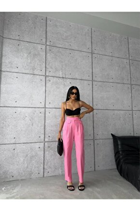 Turega Style PANTOLON KAPALI CEP 3 DÜĞME DETAYLI - Pembe