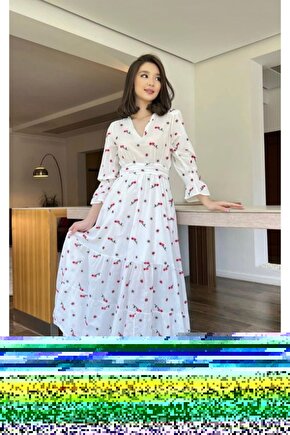 Gökyüzü Moda Kırmızı Gipeli Vual Elbise