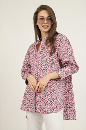 Gökyüzü Moda Kırmızı V Yakalı Ve Desenli Gömlek