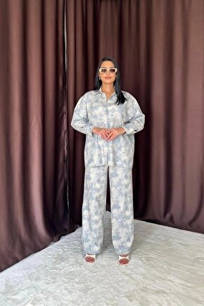 avi eopar Desenli Ceket Ve Pantolon Keten Takım