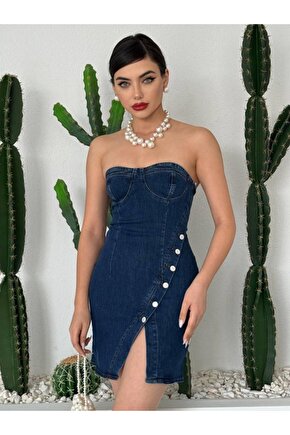 Gökyüzü Moda Nerg Düğme Detaylı Elbise