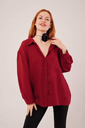 Gökyüzü Moda Basic Oversize Bordo Gömlek