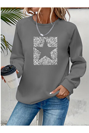 Gökyüzü Moda Kadın Uzun Kollu Bisiklet Yaka Desenli Viskon Iki Iplik Bluz