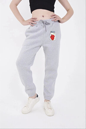 MDB Üç İplik astikli Baskılı Eşofman Pantolon Gri