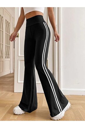 Gökyüzü Moda Kadın Yüksek Bel şerit Detaylı Ispanyol Paçalı Dalgıç Pantolon