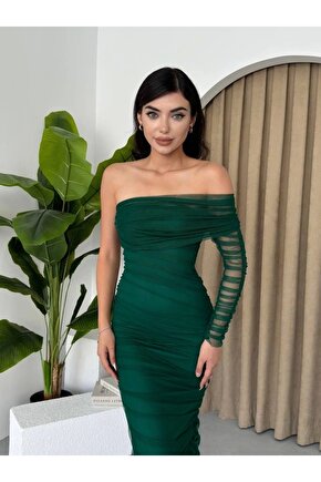 Polack Tek Omuz Tül Elbise