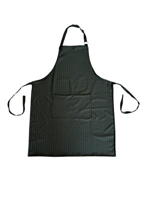 Mutfak Önlüğü Garson Aşçı Şef Servis Boydan Askılı Cepli Unisex Yeşil Beyaz Çizgili