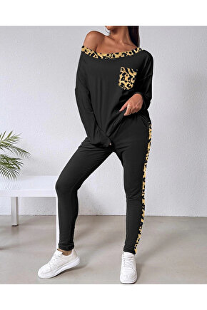 MDB Kadın Uzun Kollu Leopar Detay Viskon Iki Iplik Ikili Takım