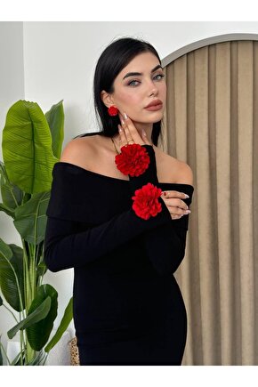 Gökyüzü Moda Livora Gül Detay Elbise