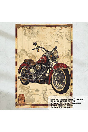 klasik nostaljik motor dünya haritası gezgin vintage tarz retro ahşap poster tablo