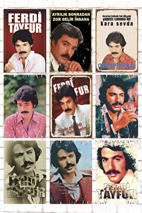 9 Parça Karışık Ahşap Tablo Seti ferdi tayfur arabesk müzik retro ahşap poster seti