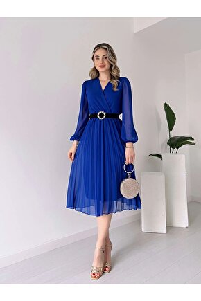 Gökyüzü Moda Kadın Kısa Kollu V Yaka Maxi Boy Elbise 124 Cm