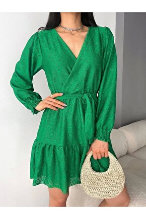 Kadın Fırsat ürünü Kruvaze Yaka Güpürlü ini Elbise