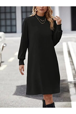 Gökyüzü Moda Kadın Uzun Kollu Balıkçı Yaka Kısa şardonlu Dalgıç Elbise