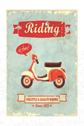 Motora Binmek Eğlencelidir Retro Vintage Ahşap Poster