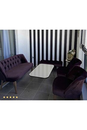 Nev elizzan mürdüm mor çay seti koltuk puf hediyeli berjer koltuk