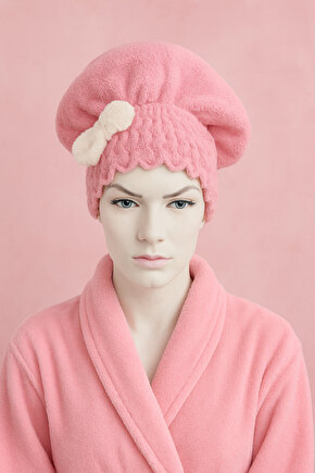 Saç Kurulama Banyo Duş Bonesi – %100 Pamuk , Fiyonklu Siyah