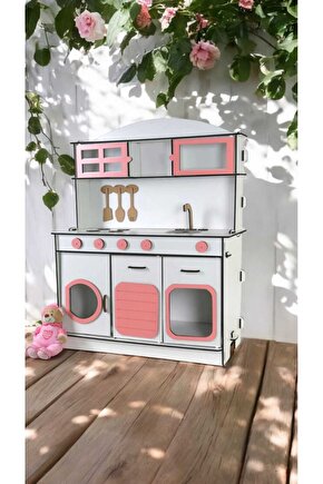 Montessori Ahşap Oyuncak Mutfak– 6mm Kalın MDF, Dayanıklı ve Şık Tasarım, Eğitici Çocuk Oyun Mutfağı