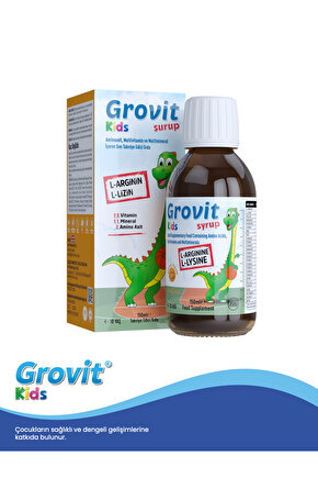 Grovit Kids Arjinin, Lizin, Multivitamin ve Multimineral İçeren Sıvı Takviye Edici Gıda 150ml