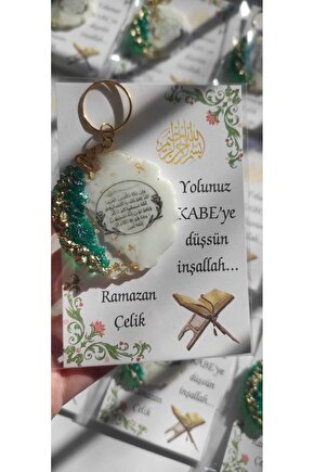 Hac Kabe Umre 8 Adet - Hediyelik - Nazar Duası Baskılı Anahtarlık - Hatıra İsimli Kartlı