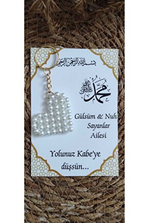 Kabe Hac Umre Hediyelik Incili Kalpli Anahtarlık 8 Adet