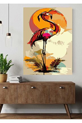 Sayılarla Boyama Kasnaklı Tablo Seti Fırça Boya Dahil 40x50 Sanatsal Flamingo