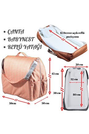 Çantalı Babynest, Bebek Çantası, Taşına Bilir Ebeveyn Yanı Reflü Yatağı Kazayağı Desenli