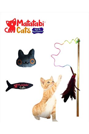 Set Kedi Oltası, Sesli Peluş Kumaş Kedi Oyuncağı ( Fishy ve Caty )