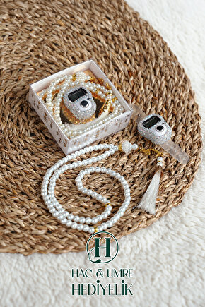 Taşlı Zikirmatik ve İnci Tesbih Seti | Mevlüd Hac Umre Davet Organizasyon Hediyesi | 10 Adet Set