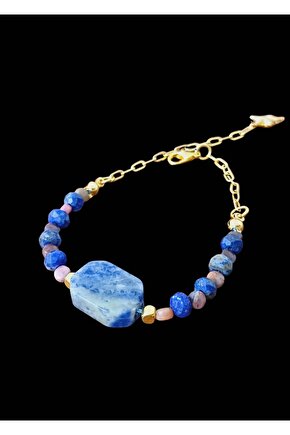 Doğal Taş SODALİT RODONİT  VE LAPİS LAZULİ BİLEKLİK 3 Güçlü Kristal ayarlanabilir ölçü