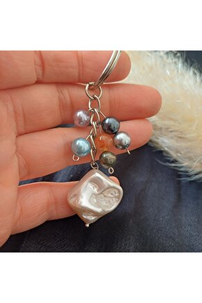 Doğal Taş Anahtarlik Barok İnci Sitrin ve Pirit Para Miknatisi Bolluk ve Bereket  Anahtarlğı
