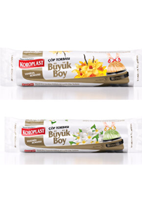 Büyük Boy Büzgülü Kokulu Çöp Poşeti 10Lu 65x70 cm X 2 (Yasemin, Vanilya)