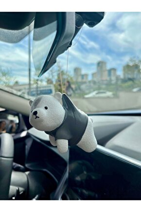 Sevimli Ayıcık Gri Renk Araba Ayna Süsü Dikiz Aynası Süsü Tasarım