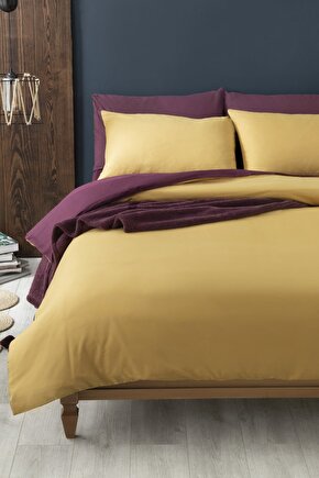 Plain Pamuk Tek Kişilik Nevresim Takımı 160x220 Cm Hardal-mürdüm