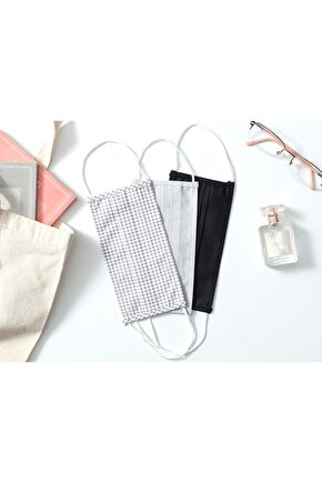 Ekose Pamuk Maske 9,5x18 Cm Siyah - Gri