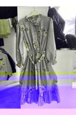 Lila Yarım Düğmeli Çiçekli Elbise