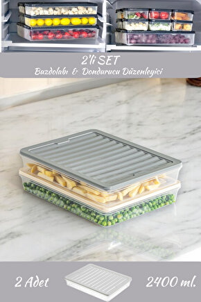 2li Buzdolabı Düzenleyici Organizer Mikrodalga Ve Difrize Uygun Saklama Kabı Antrasit 2 x 2400 ml