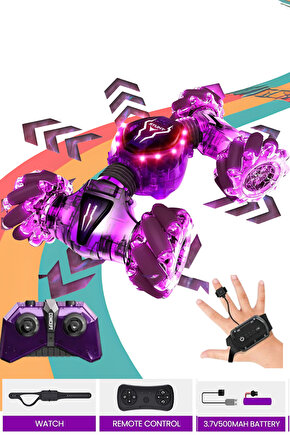 Oyuncak 2.4 GHz Bilekten ve Uzaktan Kumandalı Işıklı 4X4 Çift Kumandalı Akrobat Araba Şeffaf Model