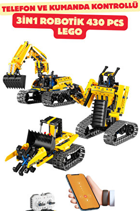 Oyuncak 430 Parça Telefon ve Kumanda Kontrollü Ekskavatör Robot ve Araba Lego im Master 3in1