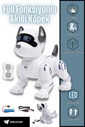 Uzaktan Kumandalı Sensörlü Işıklı Sesli Selamlaşan Akıllı Oyuncak Köpek Fonksiyonlu Robot Pet +3