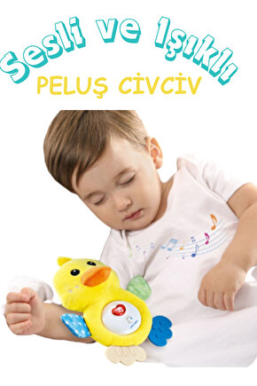 Oyuncak Sesli ve Işıklı Uyku Arkadaşı Diş Kaşıyıcılı Peluş Bebek CivCiv