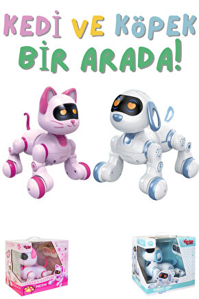 Oyuncak Sesli Işıklı Uzaktan Kumandalı 30 Fonksiyonlu Akıllı Robot Kedi Ve Köpek Led Emoji