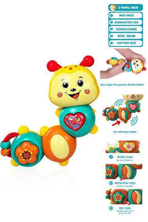 Oyuncak Işıklı ve Müzikli 5 Farklı Moda Sahip Eğitici Tırtıl Bebek Piyanosu
