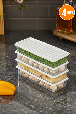 4lü Şeffaf Saklama Kabı Buzdolabı Dondurucu Difrize Uygun Düzenleyici Set 4x1200 ml